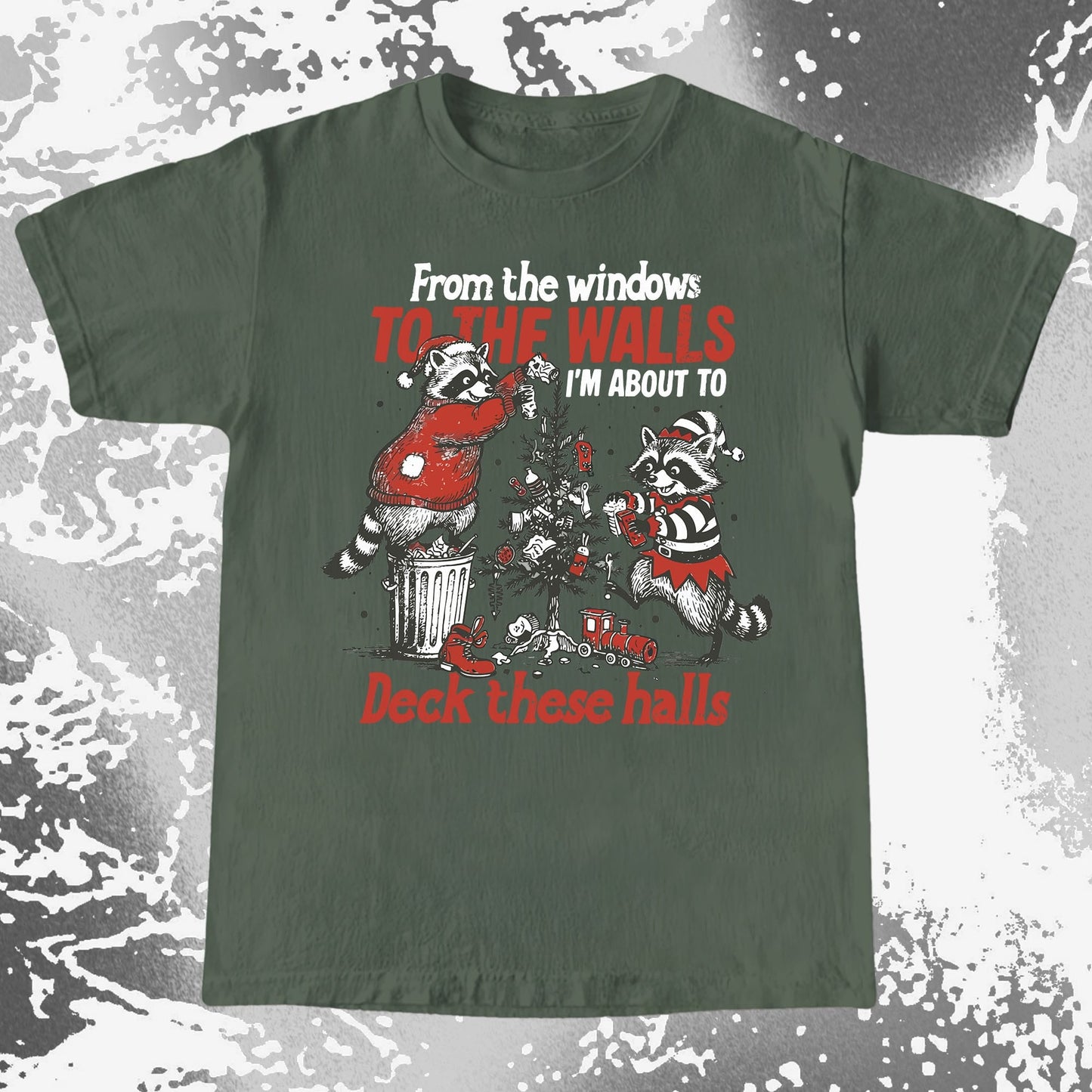 From the Windows to the Walls Deck These Halls Raccoon, funny meme tee gift (view 5)