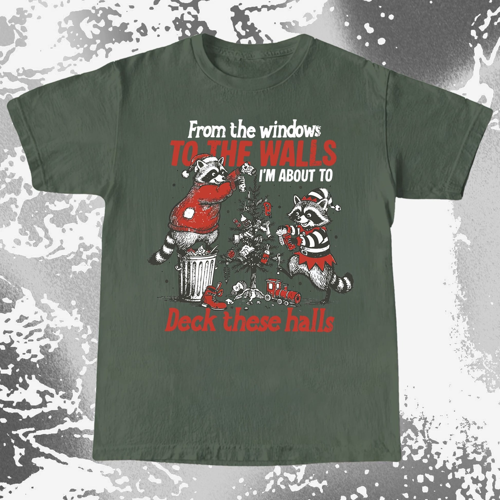From the Windows to the Walls Deck These Halls Raccoon, funny meme tee gift (view 5)