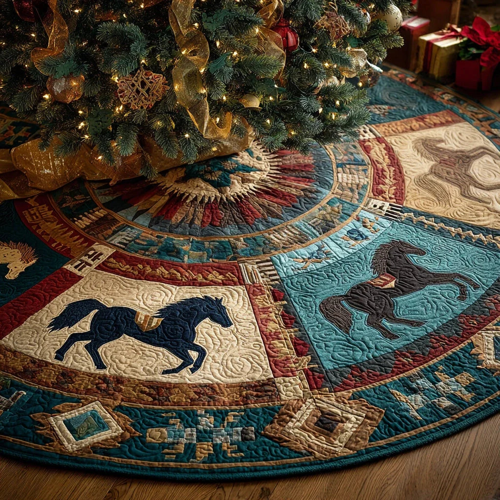 Frontier Spirit Horse Christmas Quilted Tree Skirt