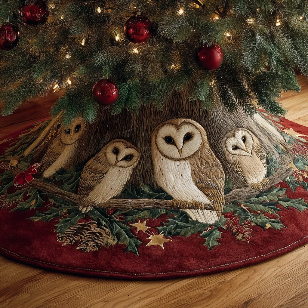 Frost Owl Christmas Quilted Tree Skirt