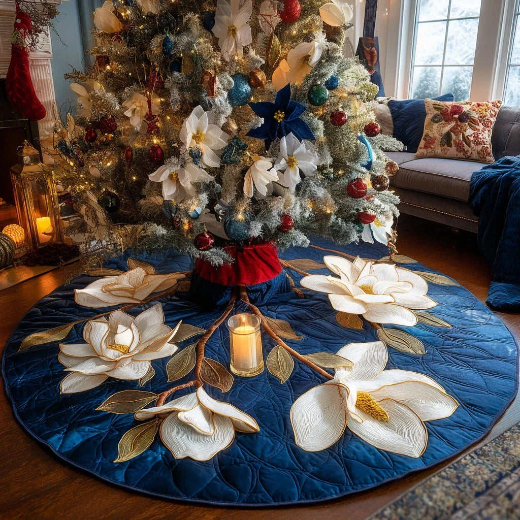 Frosted Blossom Christmas Quilted Tree Skirt