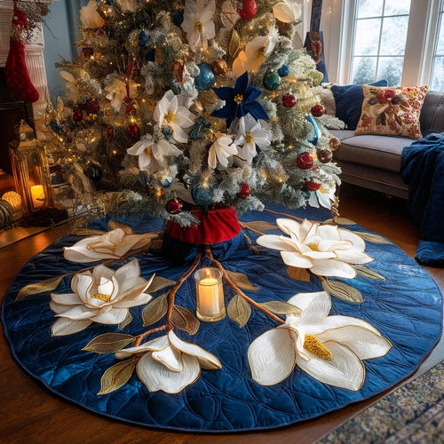 Frosted Blossom Christmas Quilted Tree Skirt