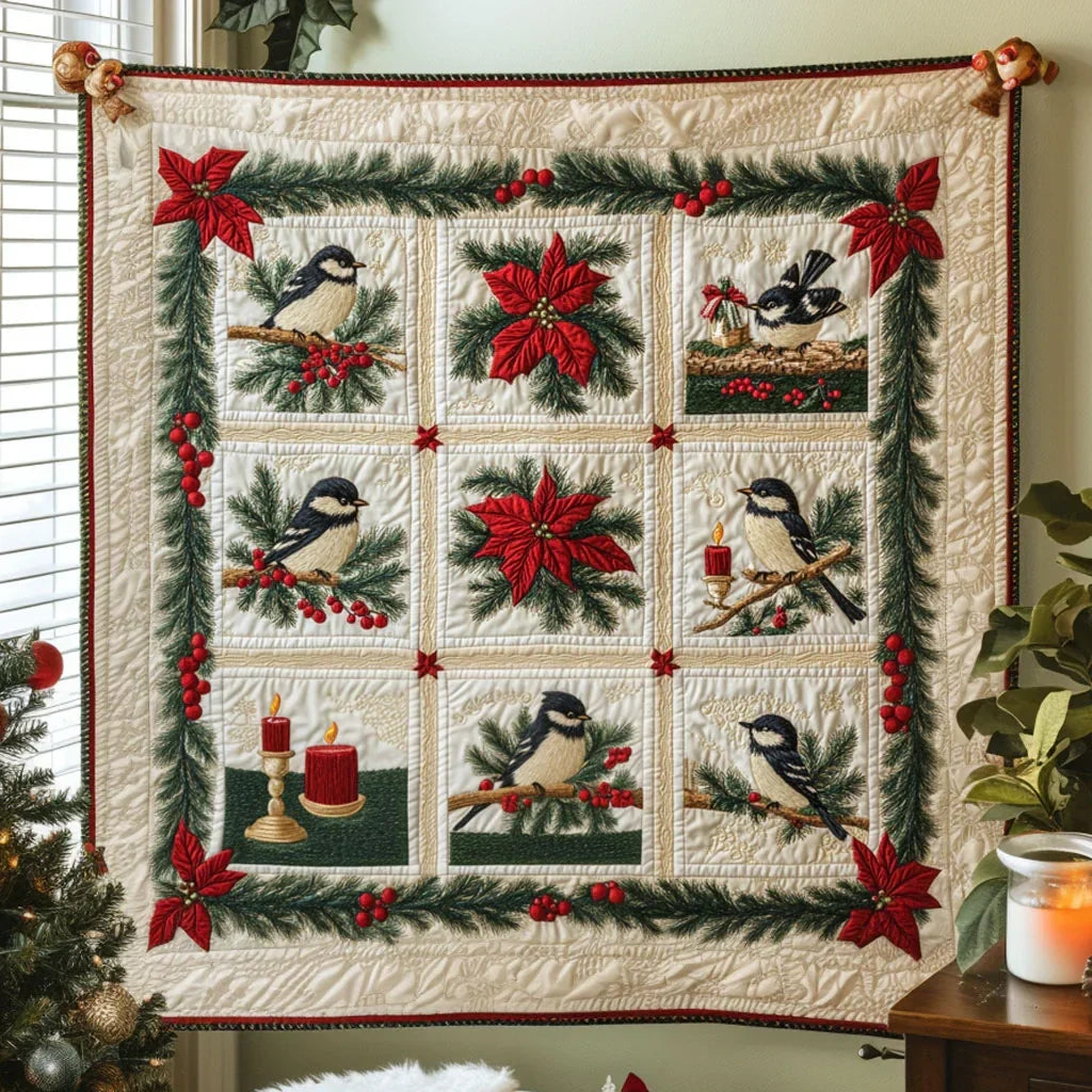 Frosted Chickadee Quilt Blanket