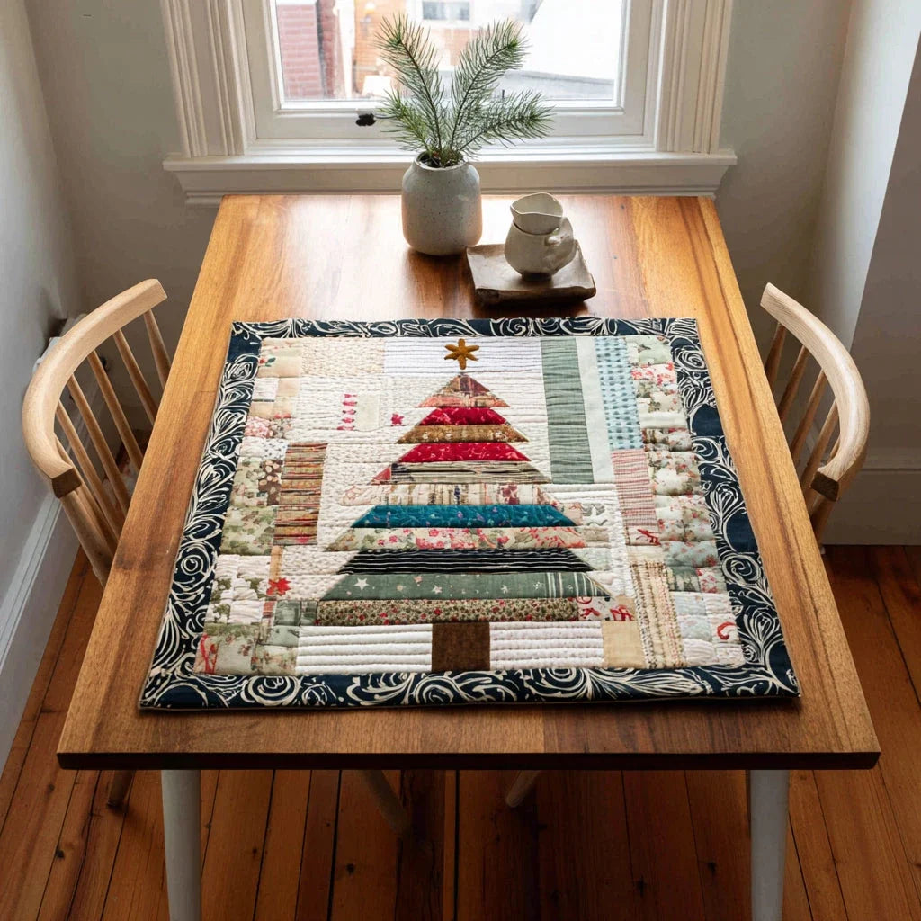 Frosted Christmas Tree Quilted Table Topper