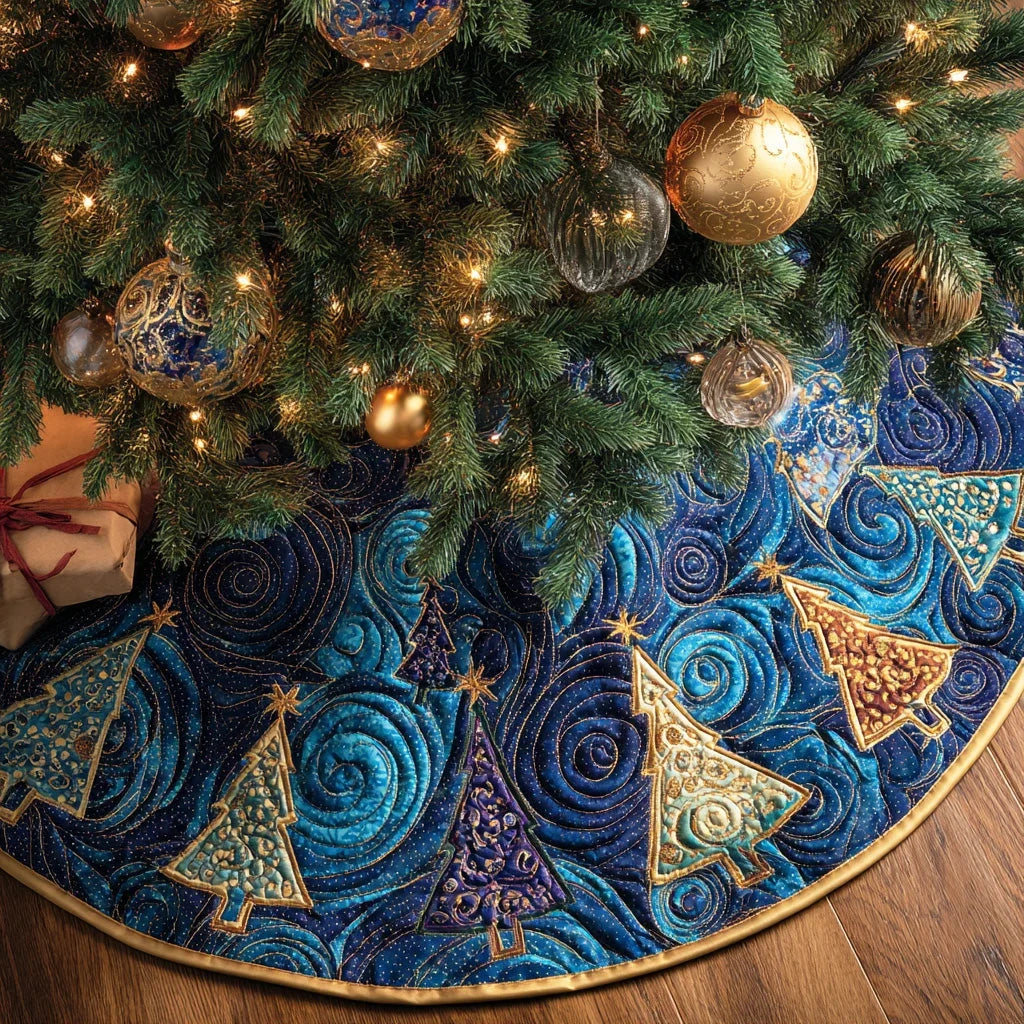 Frosted Evergreen Christmas Quilted Tree Skirt