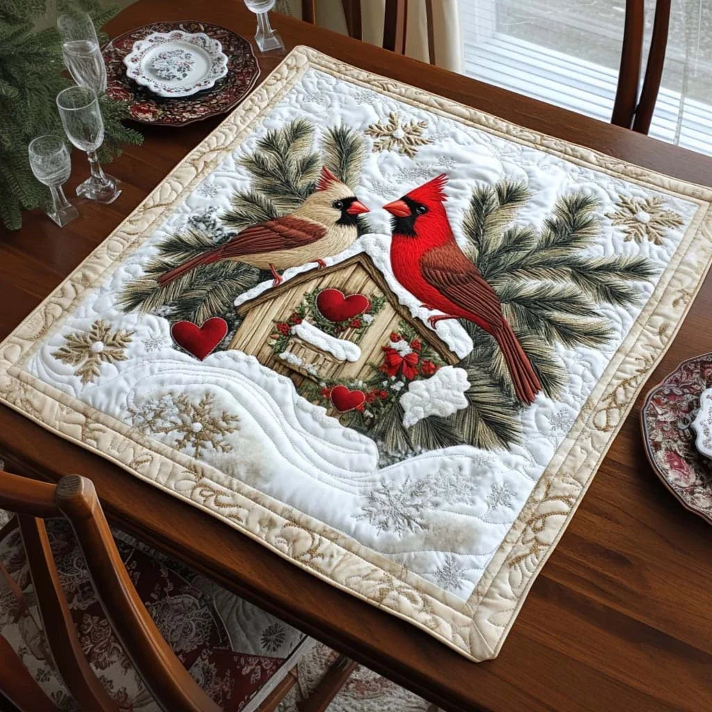 Frosted Feathers Quilted Table Topper