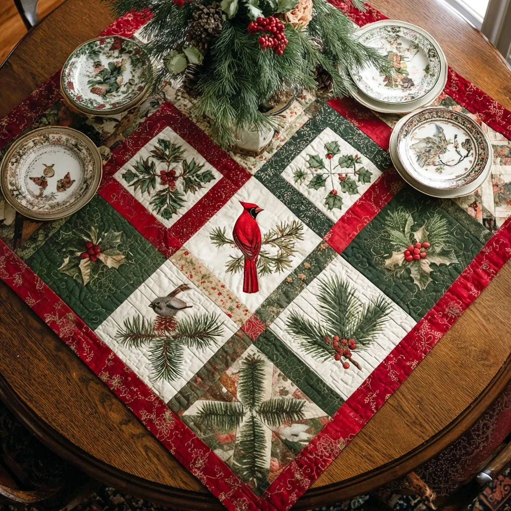 Frosted Holly Quilted Table Topper