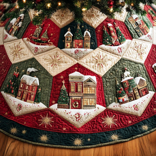 Frosted Pine Circle Christmas Quilted Tree Skirt