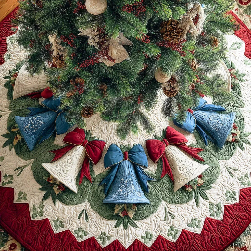 Frosted Ribbon Glow Christmas Quilted Tree Skirt
