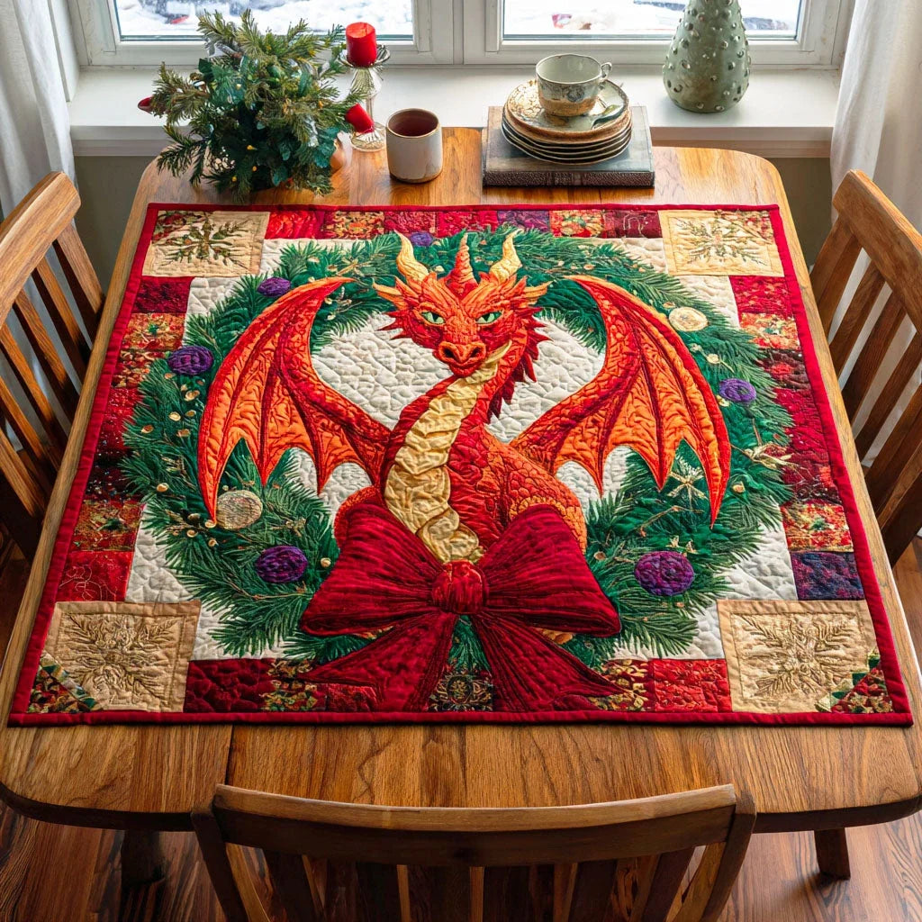 Frostfire Dragon Quilted Table Topper