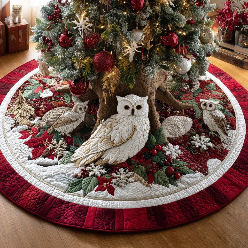 Frostlight Owl Cheer Christmas Quilted Tree Skirt