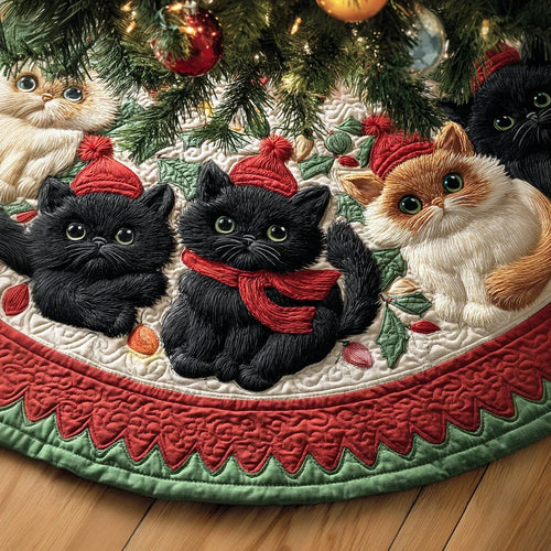 Frosty Cat Glow Christmas Quilted Tree Skirt