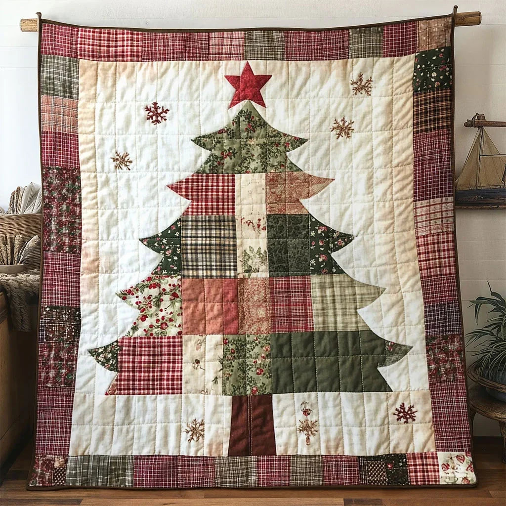 Frosty Charm Christmas Tree Quilt Blanket