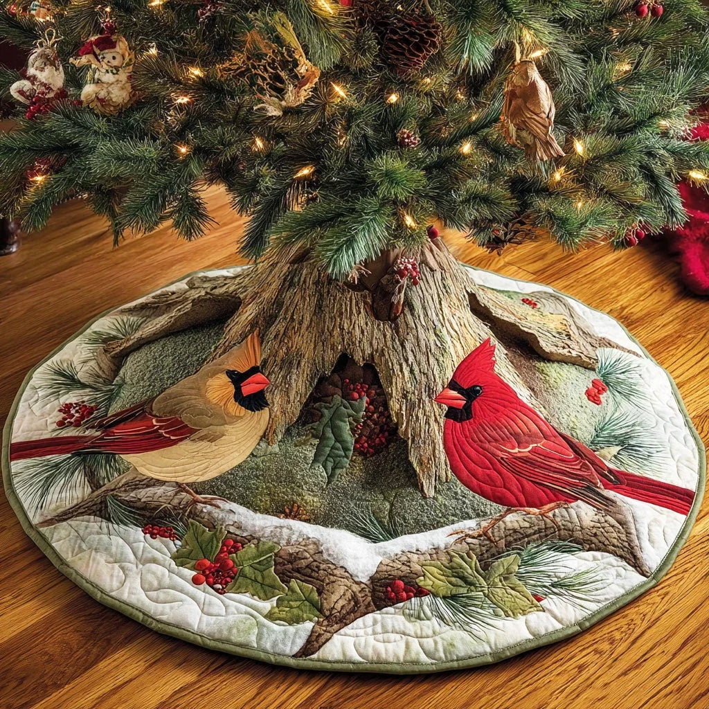 Frosty Feather Glow Christmas Quilted Tree Skirt