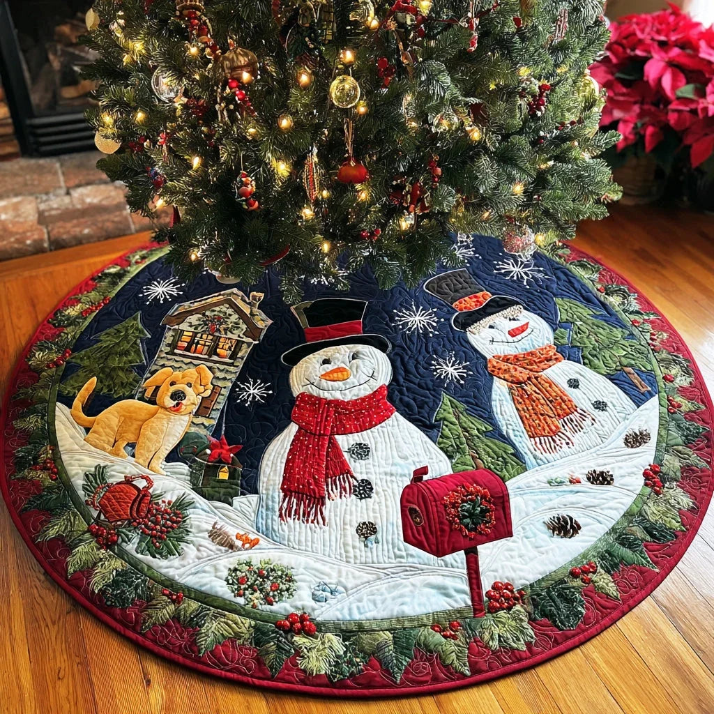 Frosty Field Cheer Christmas Quilted Tree Skirt