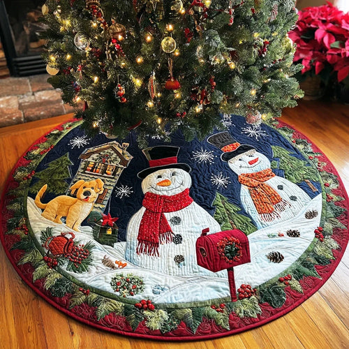 Frosty Field Cheer Christmas Quilted Tree Skirt