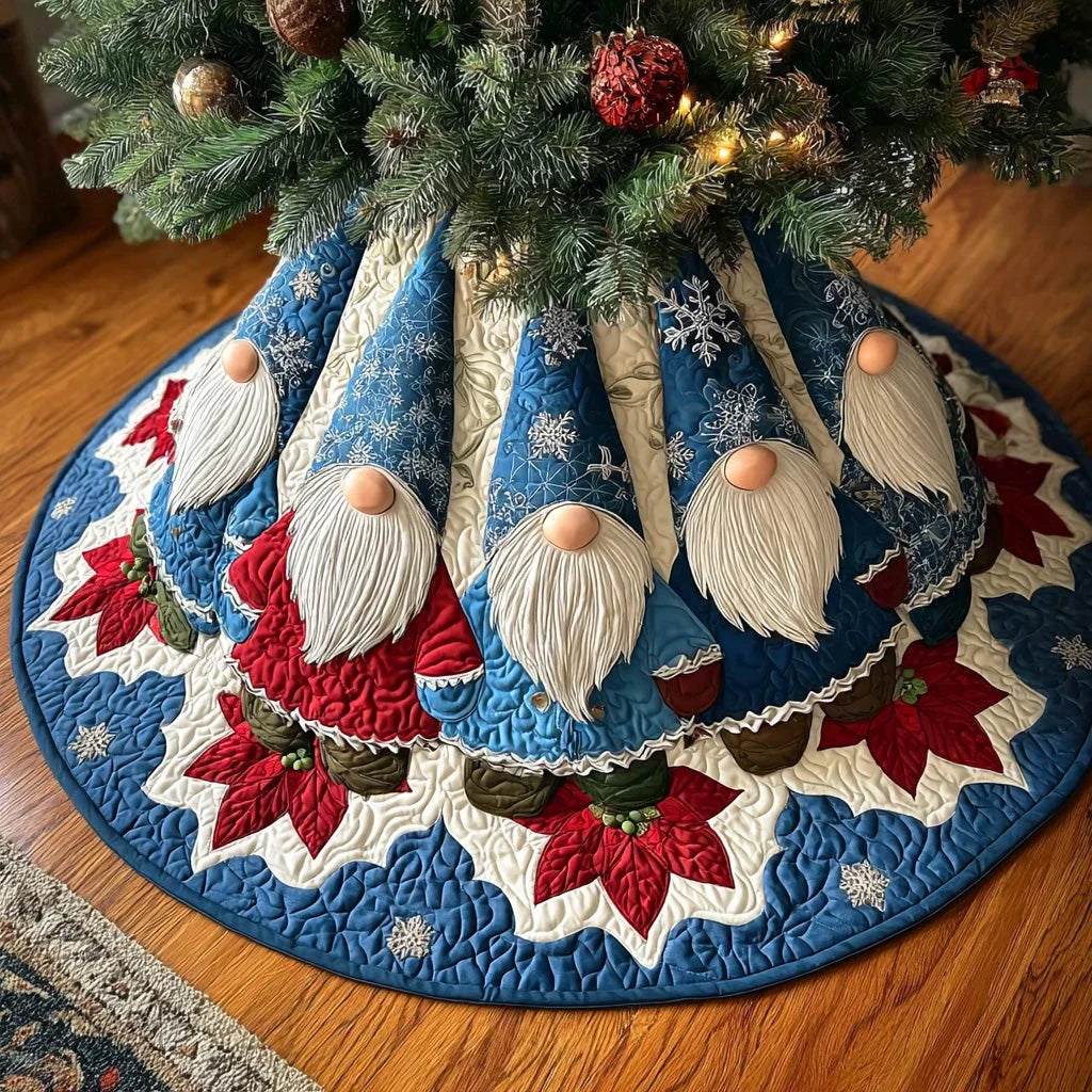 Frosty Gnome Circle Christmas Quilted Tree Skirt