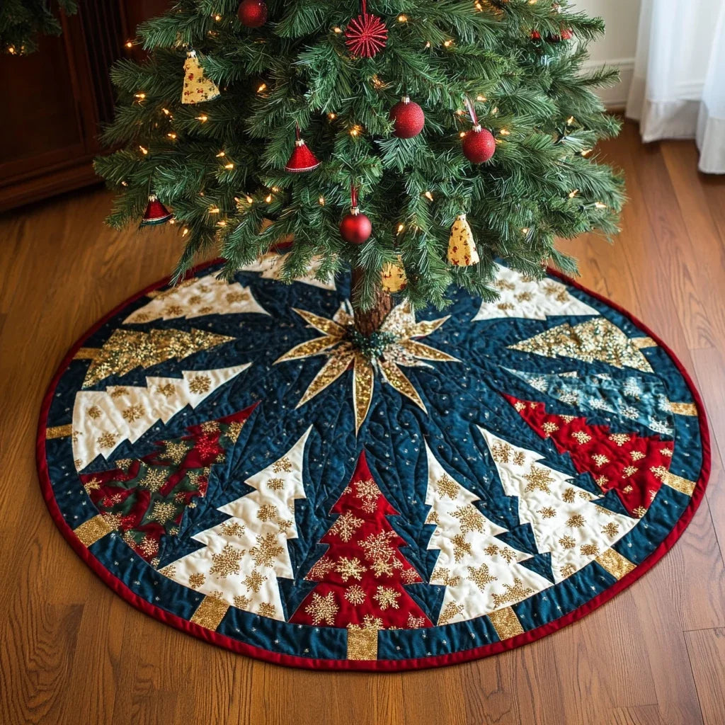 Frosty Jubilee Quilted Christmas Tree Skirt