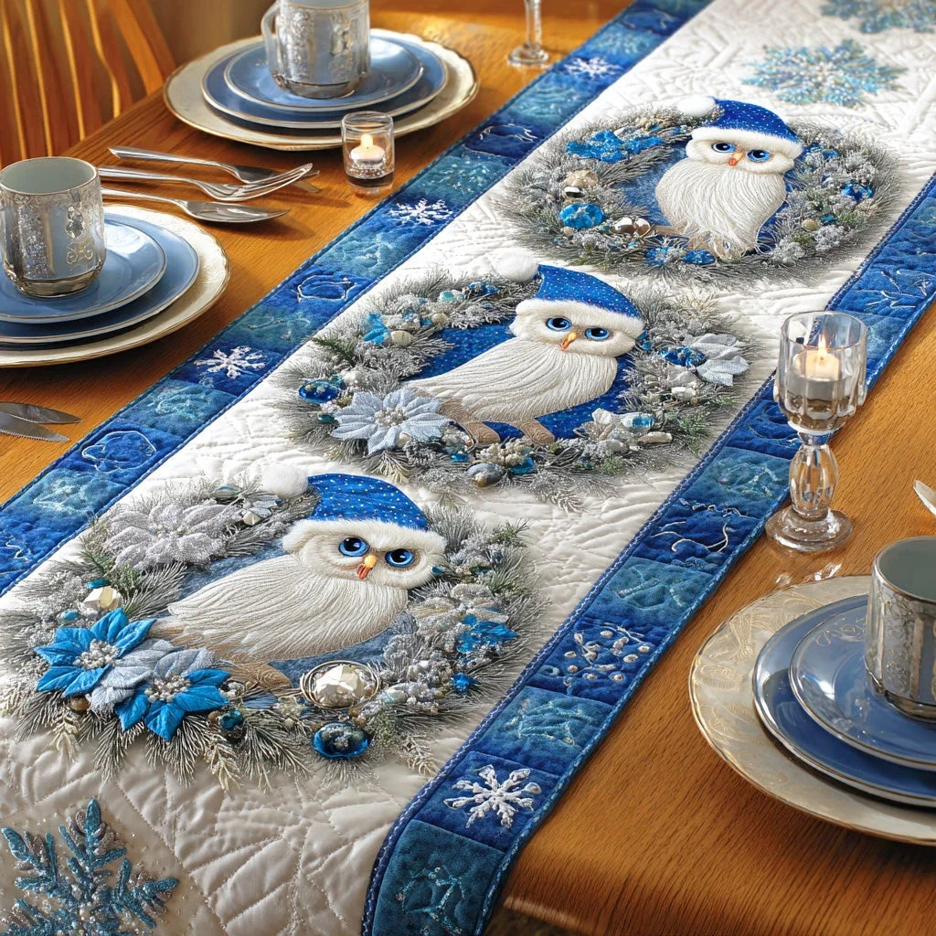 Frosty Night Owl Quilted Table Runner