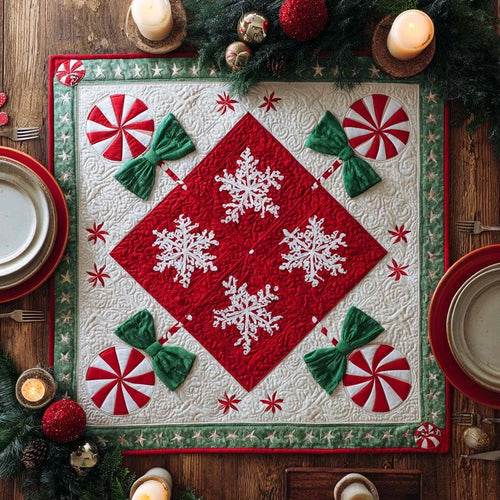 Frosty Peppermint Sparkle Quilted Table Topper