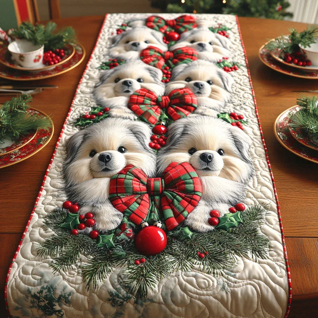 Frosty Pomeranian Quilted Table Runner