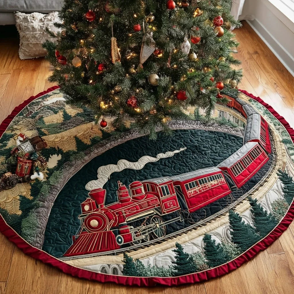 Frosty Ride Christmas Quilted Tree Skirt