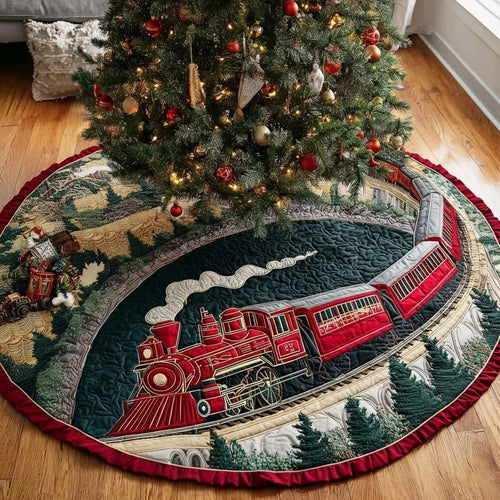 Frosty Ride Christmas Quilted Tree Skirt