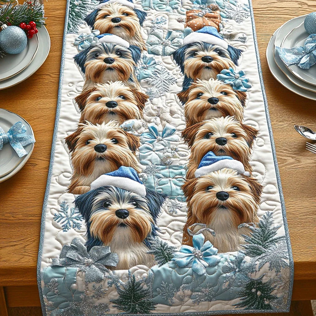Frosty Yorkie Quilted Table Runner