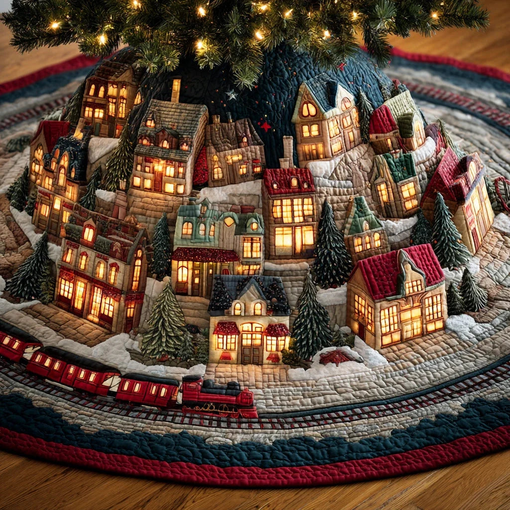 Frozen Village Light Christmas Quilted Tree Skirt