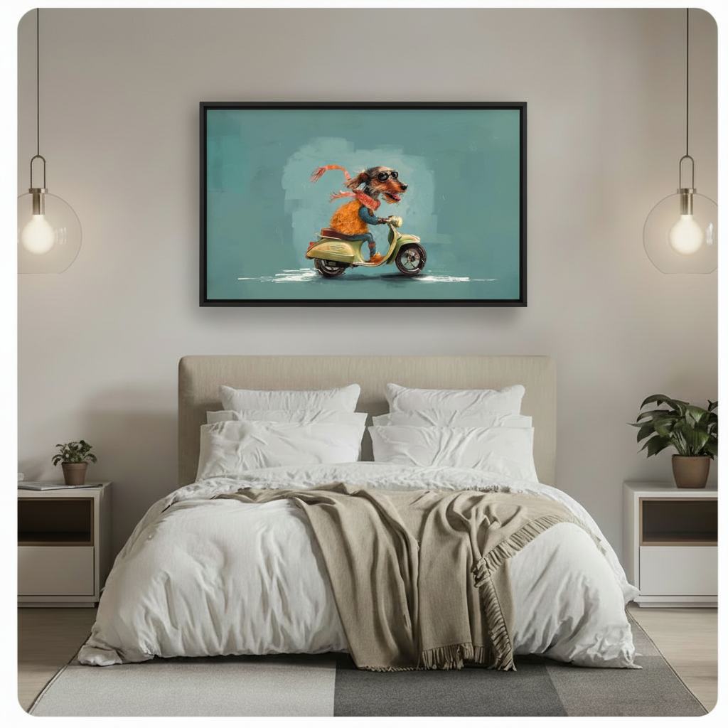 Cool Dachshund Scooter Retro Funny Canvas Wall Art