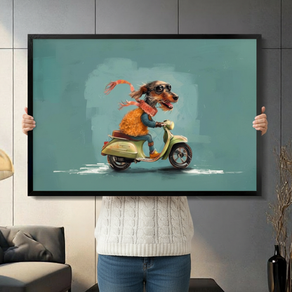Cool Dachshund Scooter Retro Funny Canvas Wall Art