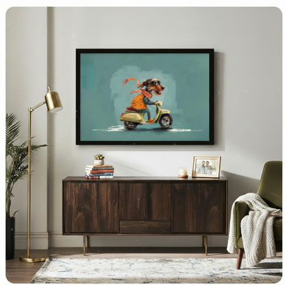 Cool Dachshund Scooter Retro Funny Canvas Wall Art