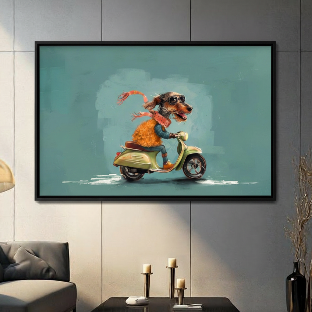 Cool Dachshund Scooter Retro Funny Canvas Wall Art