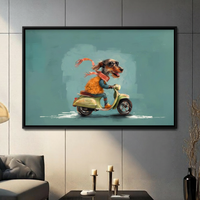 Cool Dachshund Scooter Retro Funny Canvas Wall Art