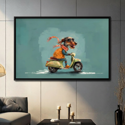 Cool Dachshund Scooter Retro Funny Canvas Wall Art