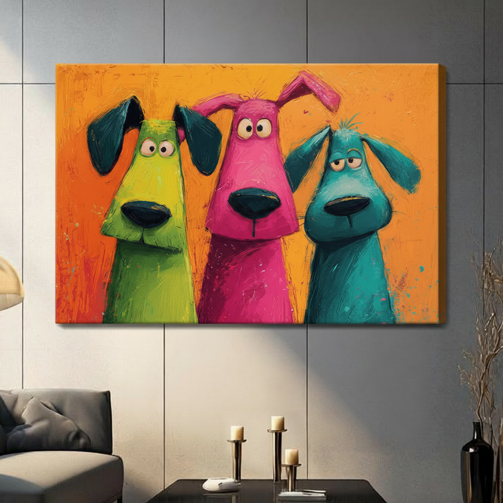 Colorful Cartoon Dogs Pop Art Canvas Wall Art