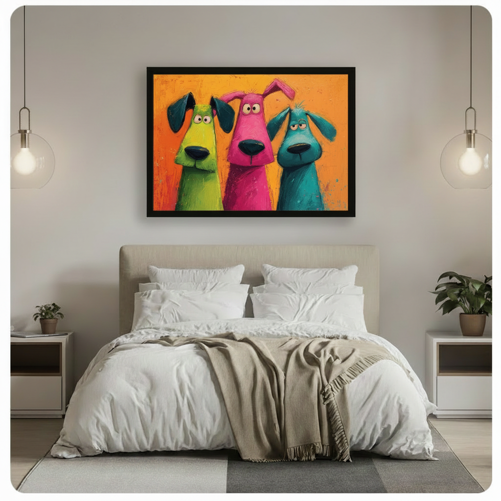 Colorful Cartoon Dogs Pop Art Canvas Wall Art
