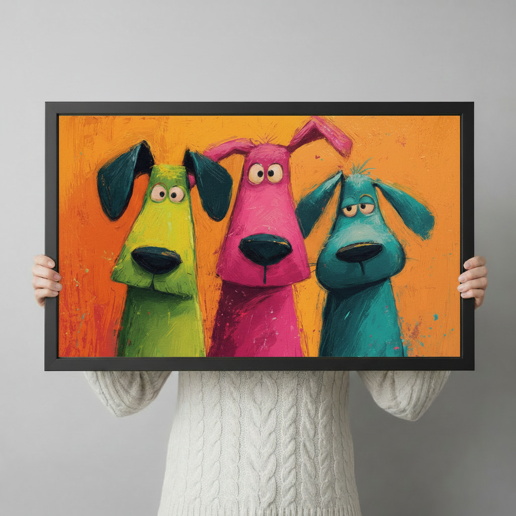Colorful Cartoon Dogs Pop Art Canvas Wall Art