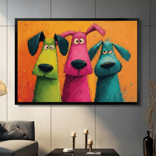 Colorful Cartoon Dogs Pop Art Canvas Wall Art