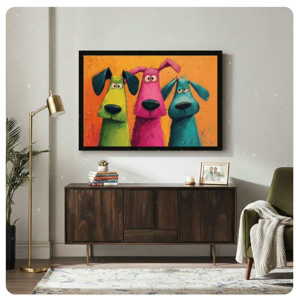 Colorful Cartoon Dogs Pop Art Canvas Wall Art