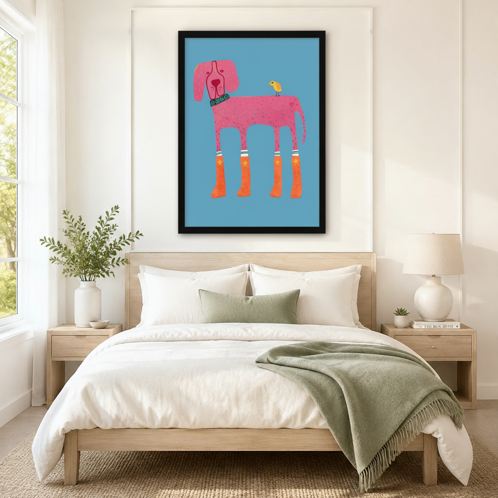 Pink Dog Rain Boots Folk Art Canvas Wall Art