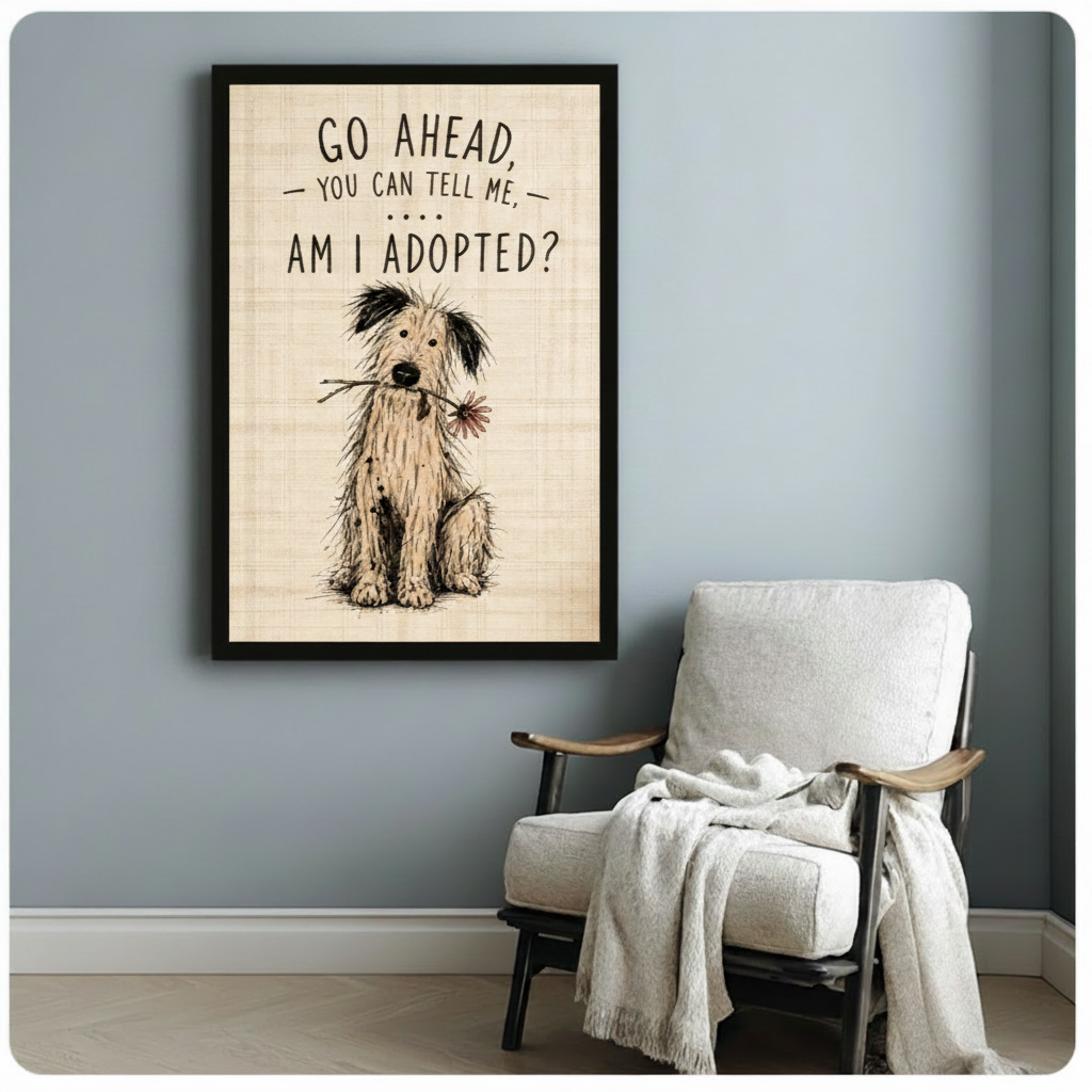 Am I Adopted Funny Dog Canvas Wall Art