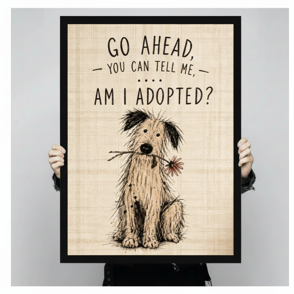 Am I Adopted Funny Dog Canvas Wall Art