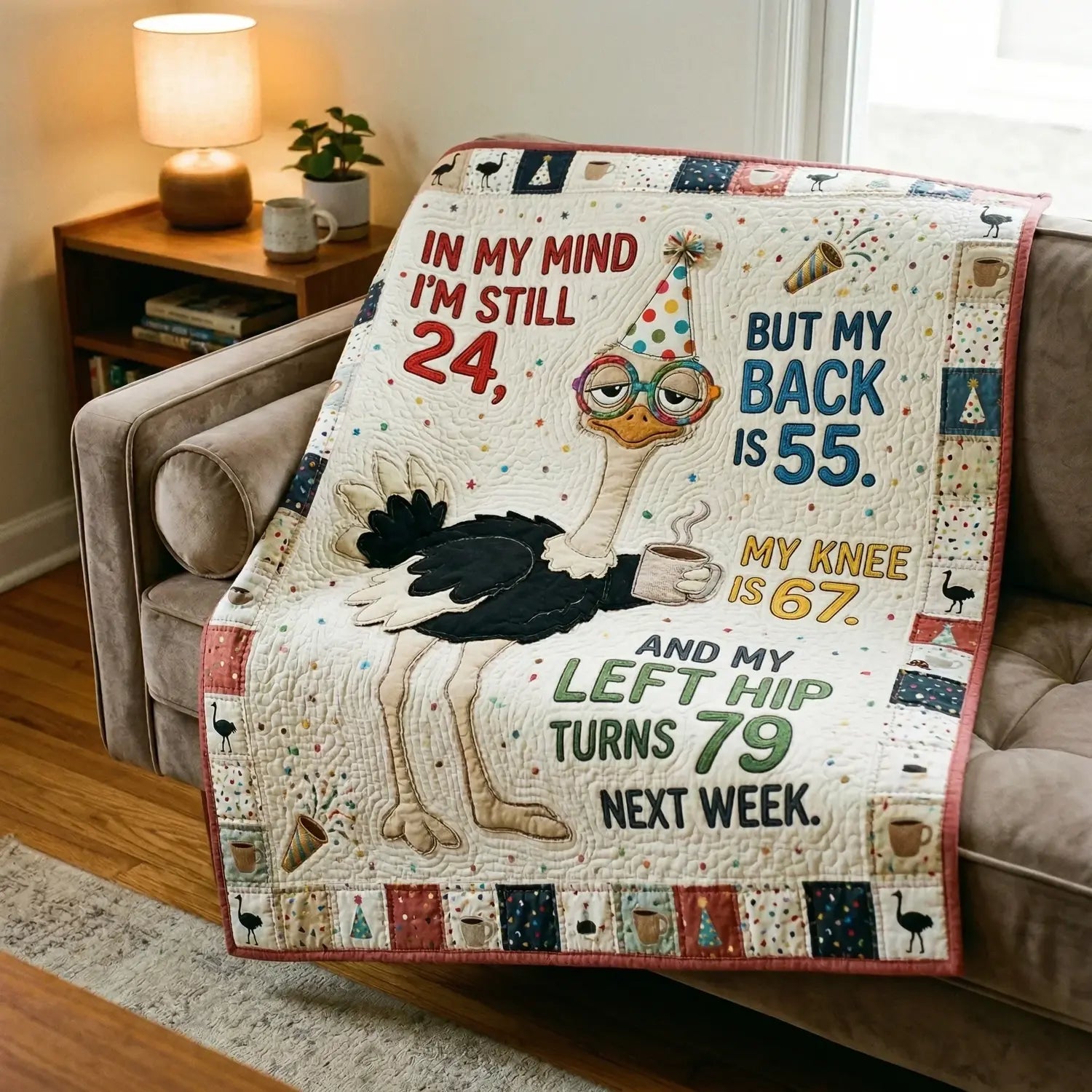 Funny Aging Ostrich Quilt Blanket