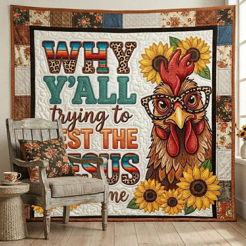 Funny Attitude Chicken Sunflower Quilt Blanket