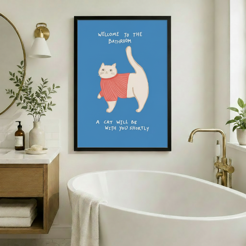 Welcome to the Bathroom Cat Canvas Art Wall Art