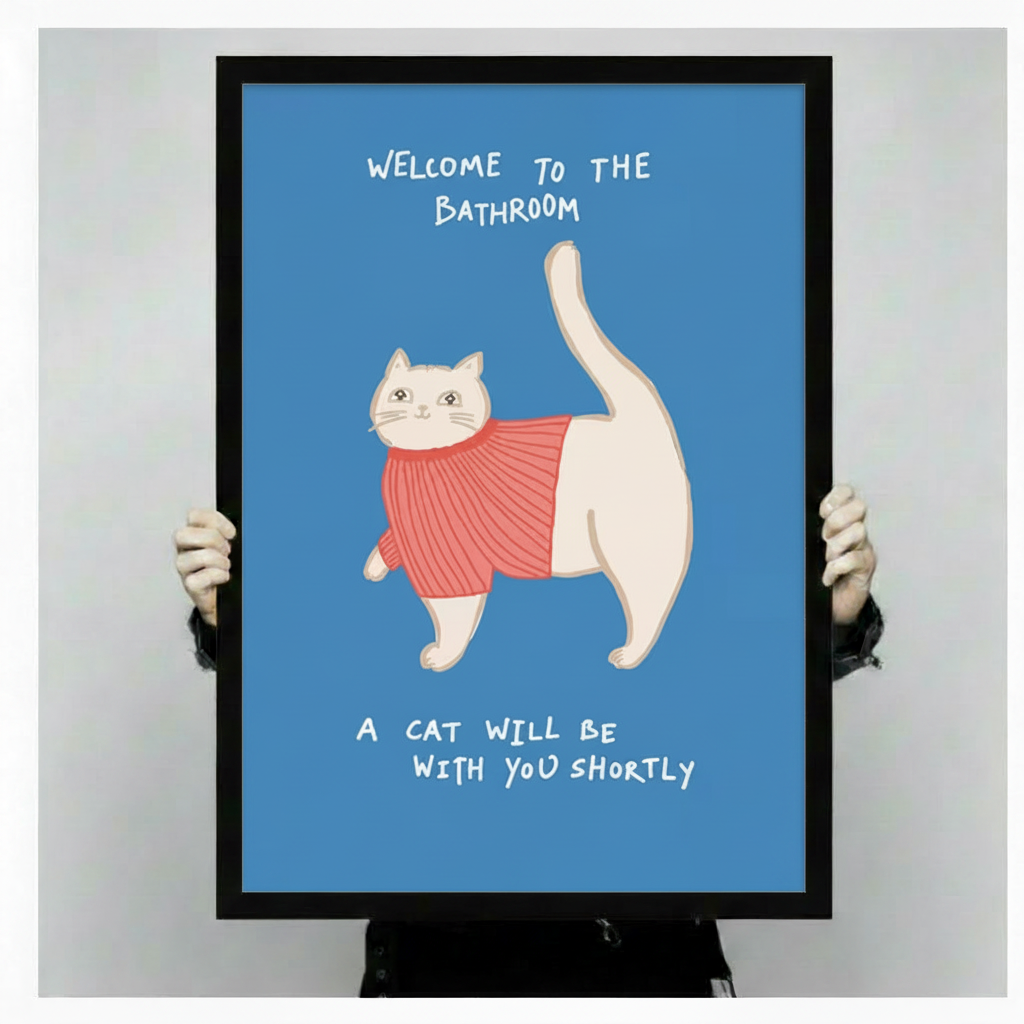 Welcome to the Bathroom Cat Canvas Art Wall Art