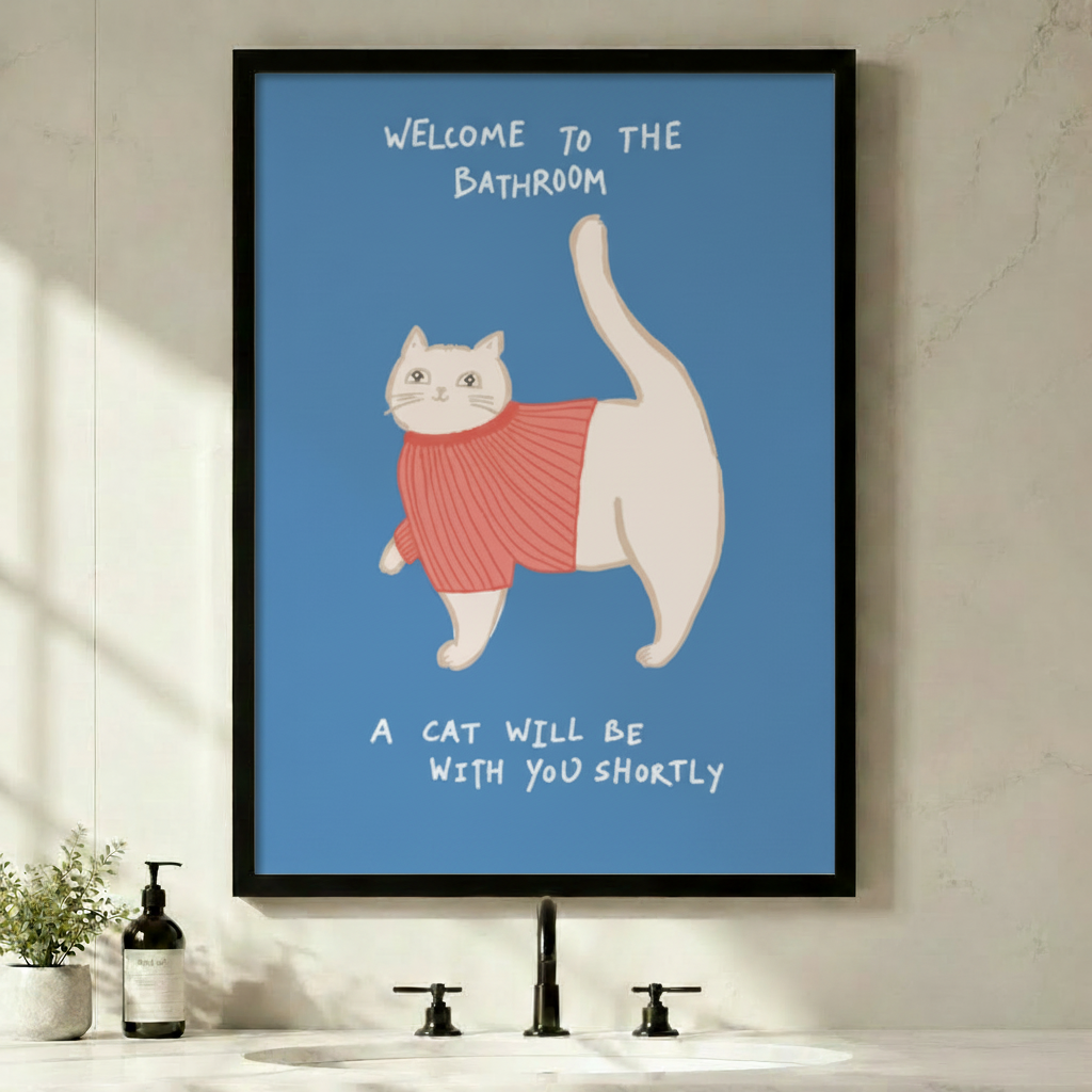 Welcome to the Bathroom Cat Canvas Art Wall Art