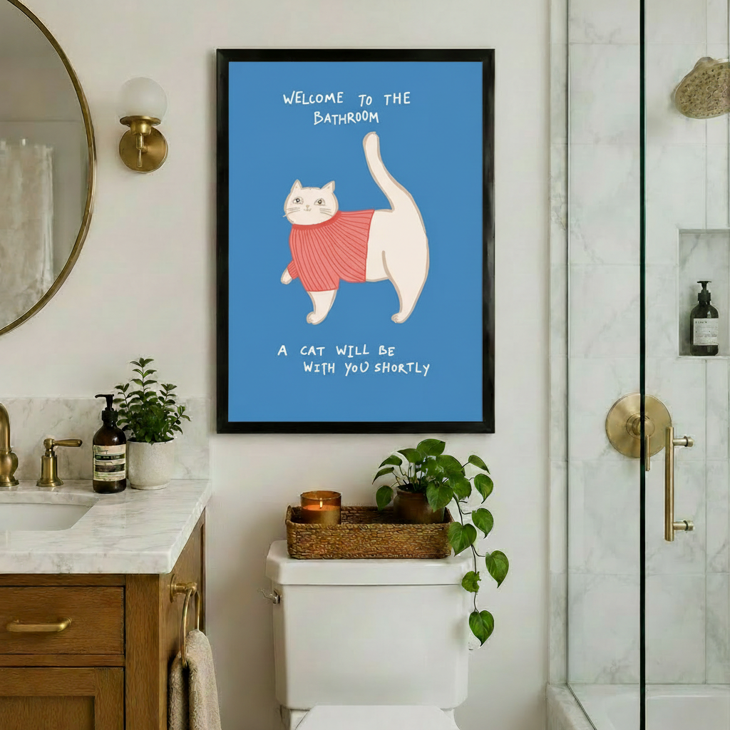 Welcome to the Bathroom Cat Canvas Art Wall Art