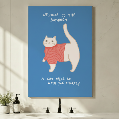 Welcome to the Bathroom Cat Canvas Art Wall Art